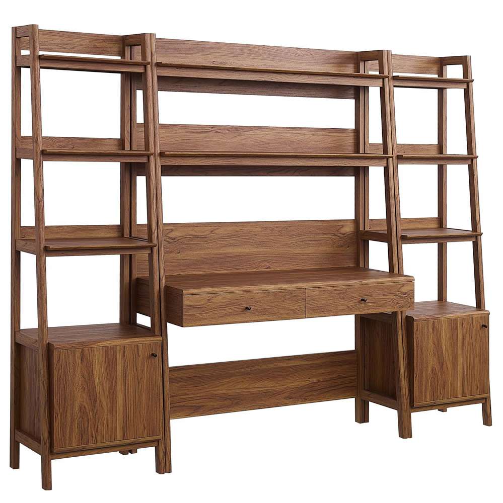 Modway - Bixby 3-Piece Wood Office Desk and Bookshelf in Walnut - EEI-6114-WAL veiw 2