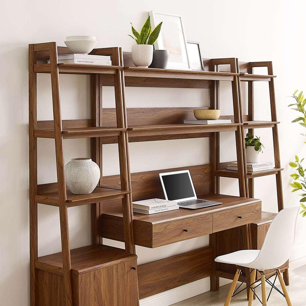 Modway - Bixby 3-Piece Wood Office Desk and Bookshelf in Walnut - EEI-6114-WAL veiw 4
