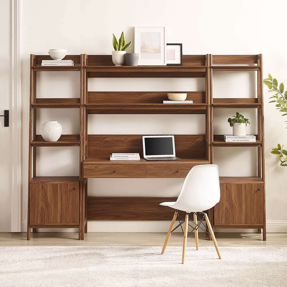 Modway - Bixby 3-Piece Wood Office Desk and Bookshelf in Walnut - EEI-6114-WAL veiw 5