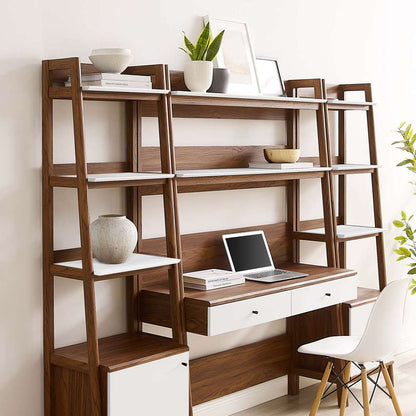 Modway - Bixby 3-Piece Wood Office Desk and Bookshelf in Walnut White - EEI-6114-WAL-WHI veiw 4