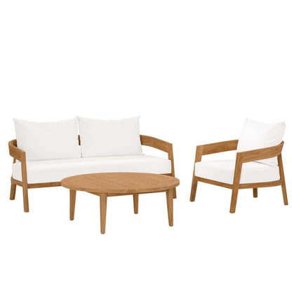 Modway - Brisbane 3-Piece Teak Wood Outdoor Patio Set - EEI-5834-NAT-WHI veiw 2