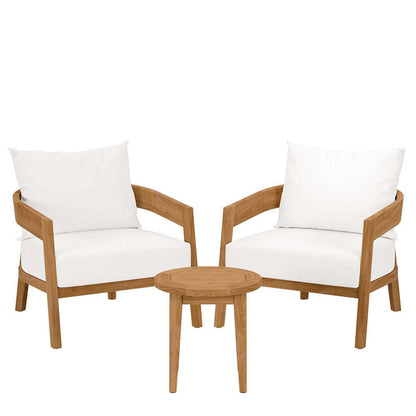 Modway - Brisbane 3-Piece Teak Wood Outdoor Patio Set - EEI-5835-NAT-WHI veiw 1