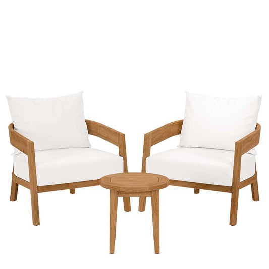 Modway - Brisbane 3-Piece Teak Wood Outdoor Patio Set - EEI-5835-NAT-WHI veiw 1