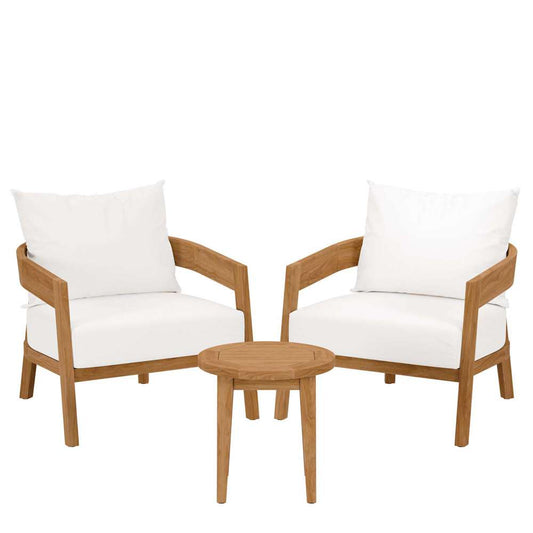 Modway - Brisbane 3-Piece Teak Wood Outdoor Patio Set - EEI-5835-NAT-WHI veiw 2
