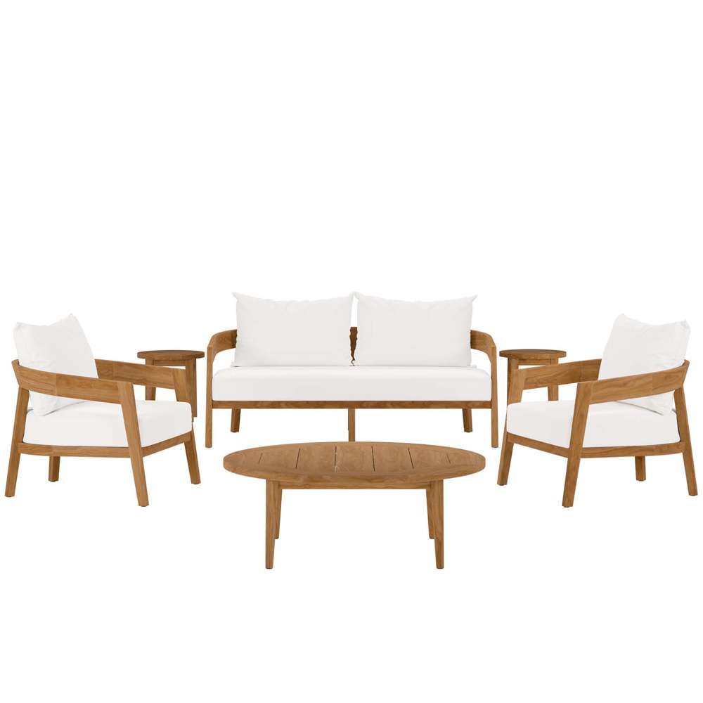 Modway - Brisbane 6-Piece Teak Wood Outdoor Patio Set - EEI-5833-NAT-WHI veiw 2