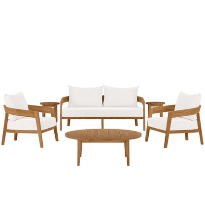Modway - Brisbane 6-Piece Teak Wood Outdoor Patio Set - EEI-5833-NAT-WHI veiw 2