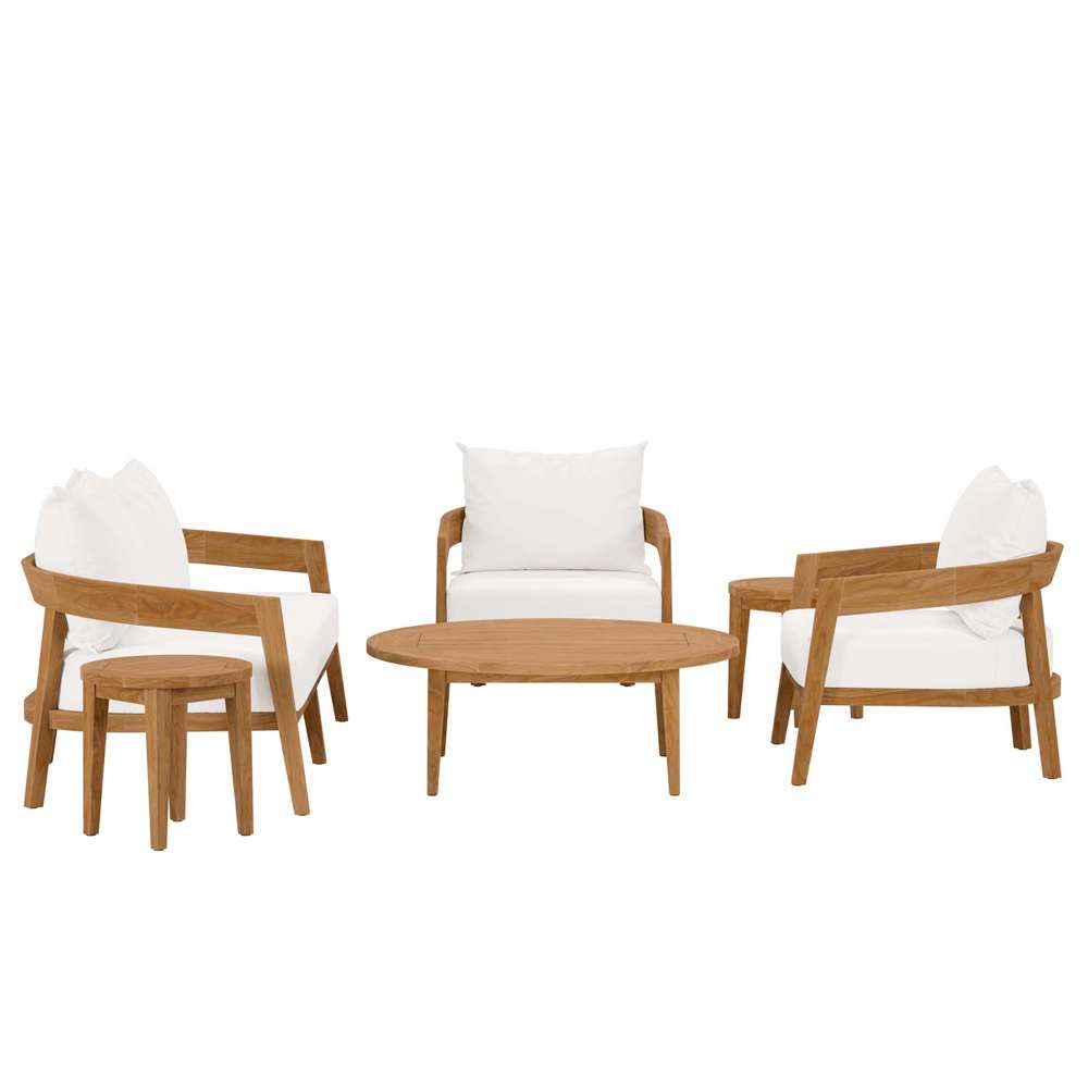 Modway - Brisbane 6-Piece Teak Wood Outdoor Patio Set - EEI-5833-NAT-WHI veiw 3