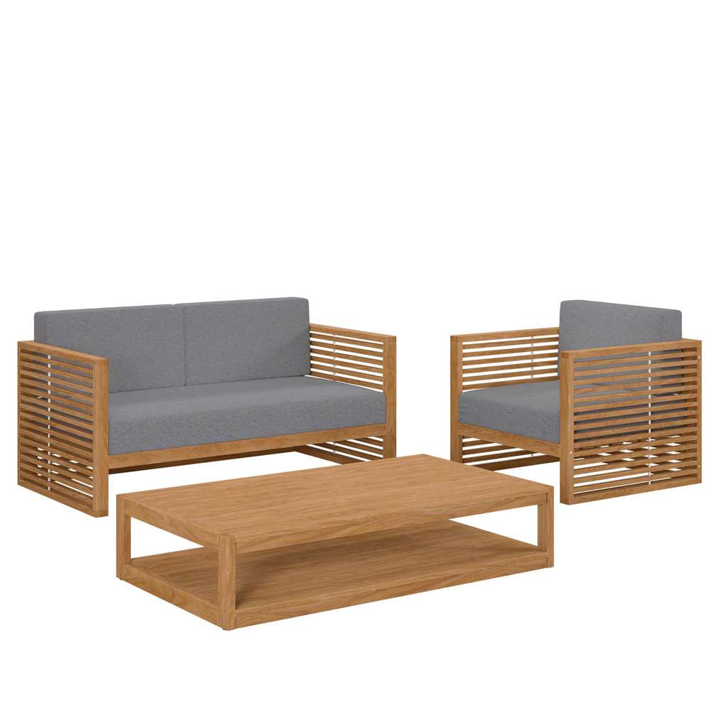 Modway - Carlsbad 3-Piece Teak Wood Outdoor Patio Set - EEI-5837-NAT-GRY veiw 2