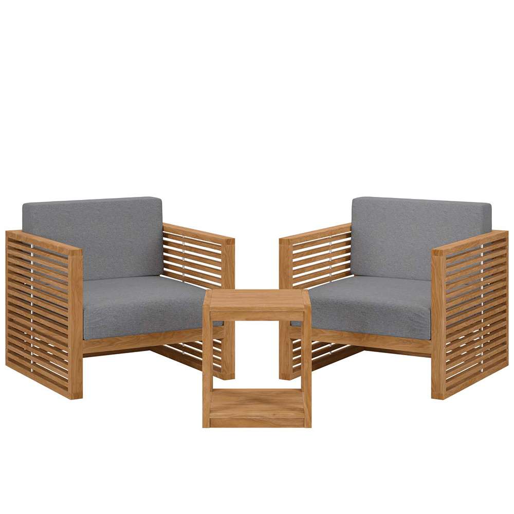 Modway - Carlsbad 3-Piece Teak Wood Outdoor Patio Set - EEI-5838-NAT-GRY veiw 1