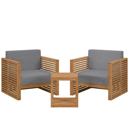 Modway - Carlsbad 3-Piece Teak Wood Outdoor Patio Set - EEI-5838-NAT-GRY veiw 1