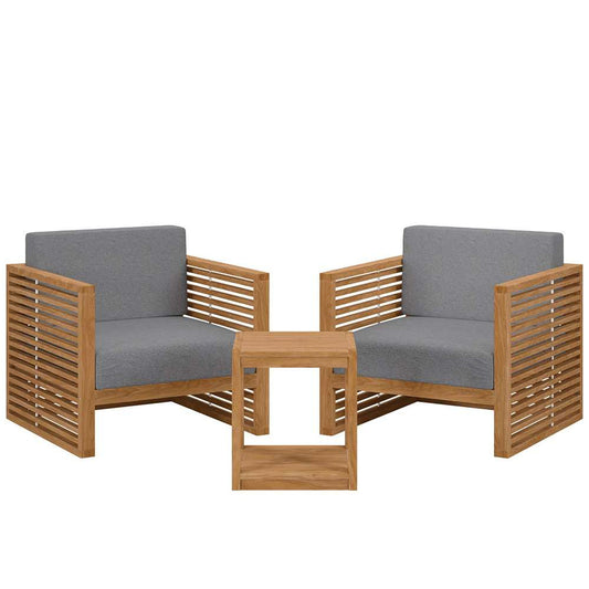 Modway - Carlsbad 3-Piece Teak Wood Outdoor Patio Set - EEI-5838-NAT-GRY veiw 1