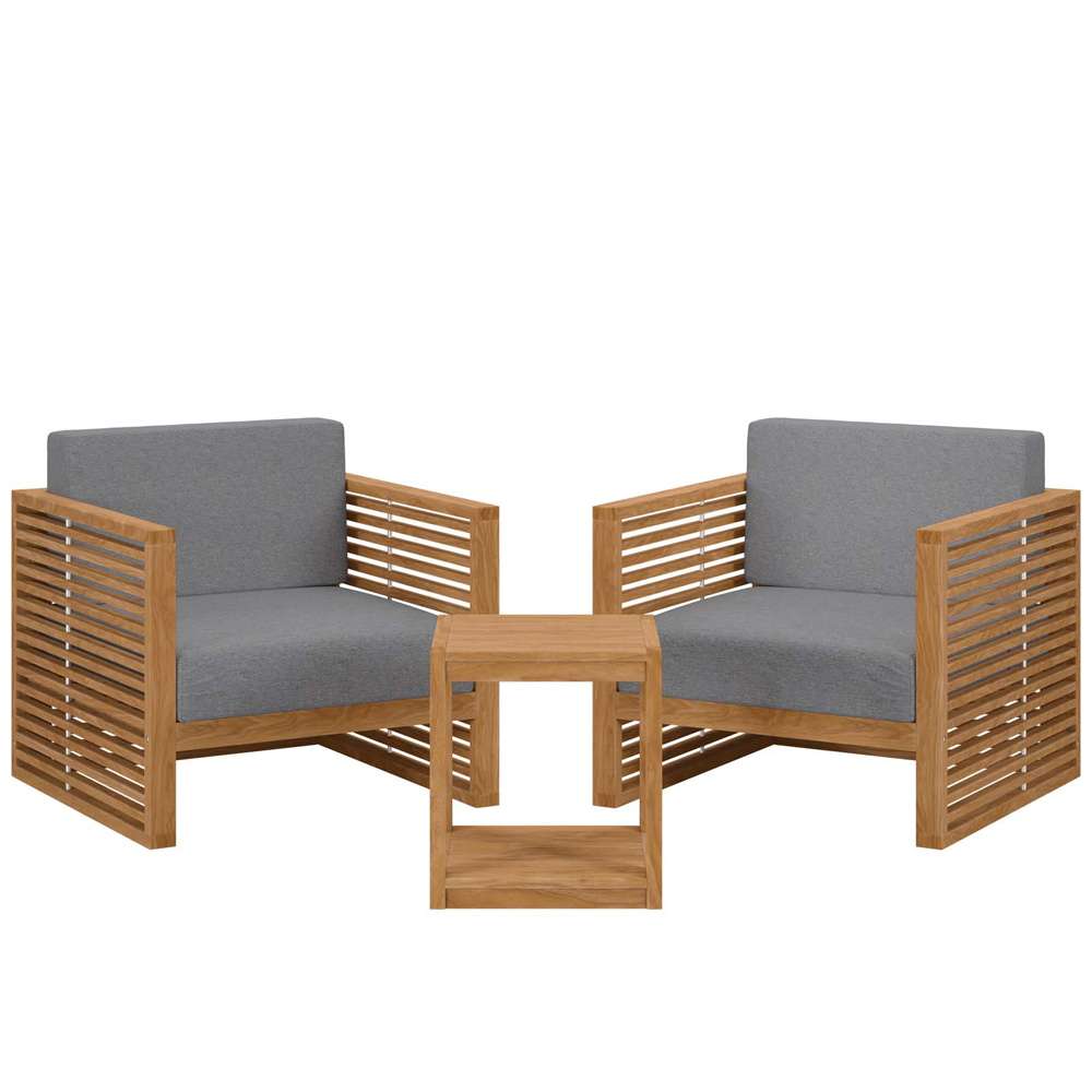 Modway - Carlsbad 3-Piece Teak Wood Outdoor Patio Set - EEI-5838-NAT-GRY veiw 2
