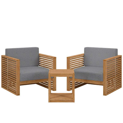 Modway - Carlsbad 3-Piece Teak Wood Outdoor Patio Set - EEI-5838-NAT-GRY veiw 2