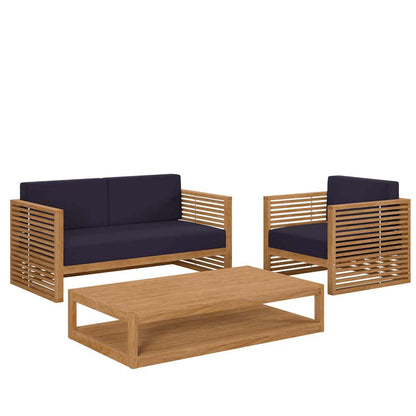 Modway - Carlsbad 3-Piece Teak Wood Outdoor Patio Set - EEI-5837-NAT-NAV veiw 2
