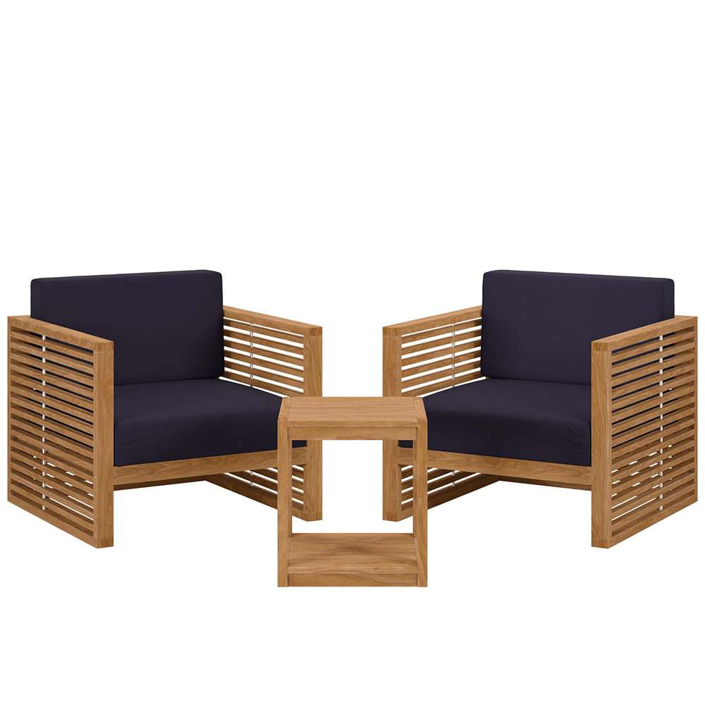 Modway - Carlsbad 3-Piece Teak Wood Outdoor Patio Set - EEI-5838-NAT-NAV veiw 1