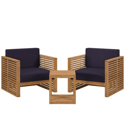 Modway - Carlsbad 3-Piece Teak Wood Outdoor Patio Set - EEI-5838-NAT-NAV veiw 1