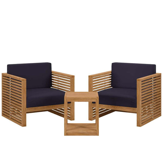 Modway - Carlsbad 3-Piece Teak Wood Outdoor Patio Set - EEI-5838-NAT-NAV veiw 1