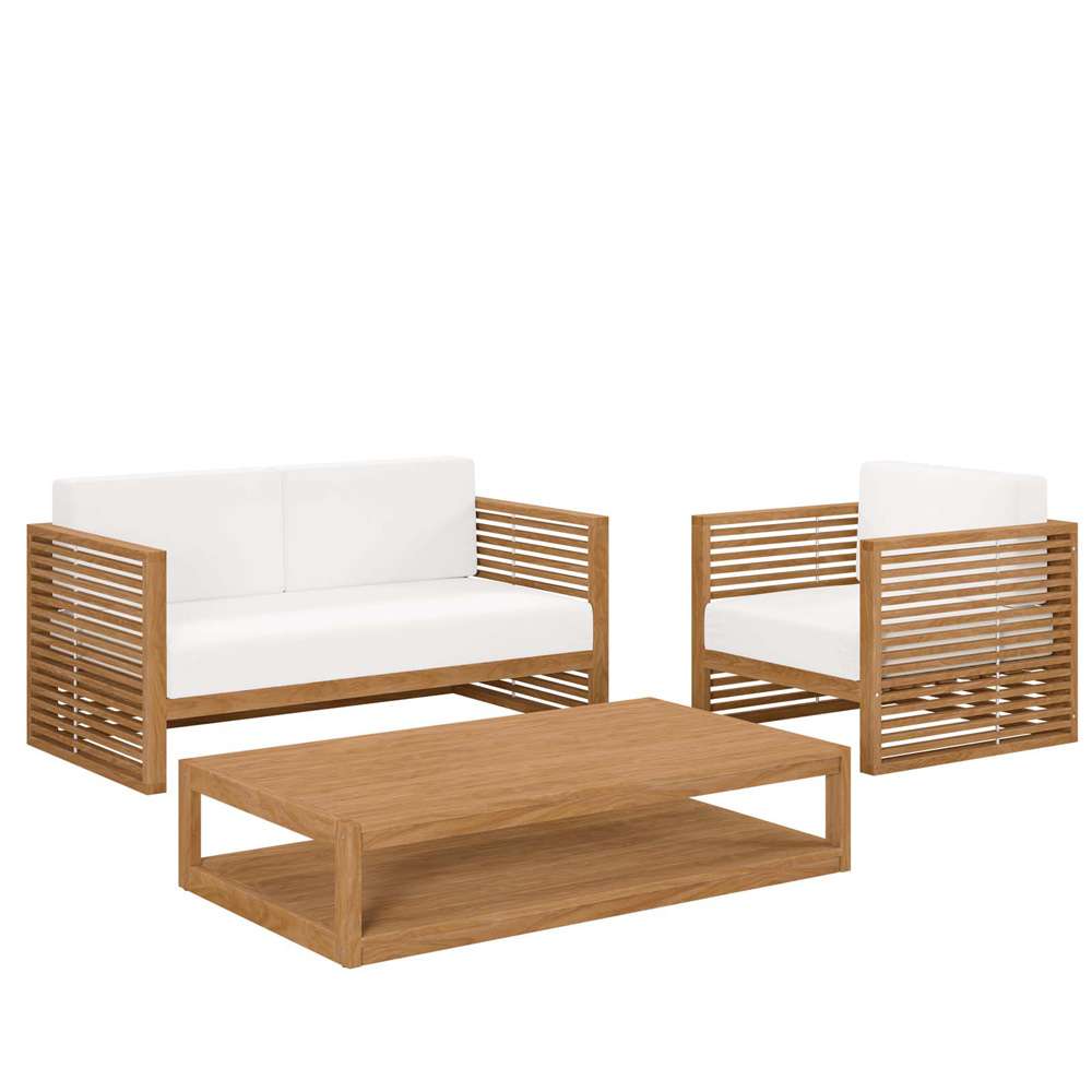 Modway - Carlsbad 3-Piece Teak Wood Outdoor Patio Set - EEI-5837-NAT-WHI veiw 2