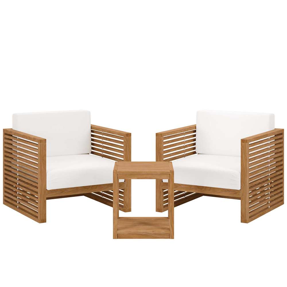 Modway - Carlsbad 3-Piece Teak Wood Outdoor Patio Set - EEI-5838-NAT-WHI veiw 1