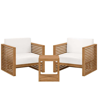 Modway - Carlsbad 3-Piece Teak Wood Outdoor Patio Set - EEI-5838-NAT-WHI veiw 1