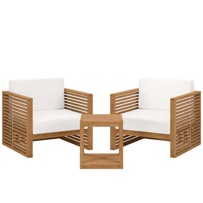 Modway - Carlsbad 3-Piece Teak Wood Outdoor Patio Set - EEI-5838-NAT-WHI veiw 2
