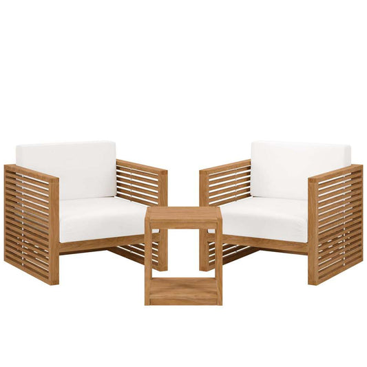 Modway - Carlsbad 3-Piece Teak Wood Outdoor Patio Set - EEI-5838-NAT-WHI veiw 2