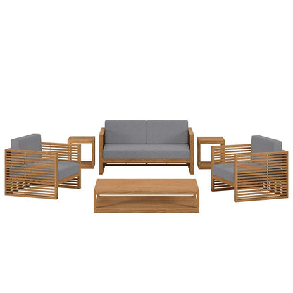 Modway - Carlsbad 6-Piece Teak Wood Outdoor Patio Set - EEI-5836-NAT-GRY veiw 1