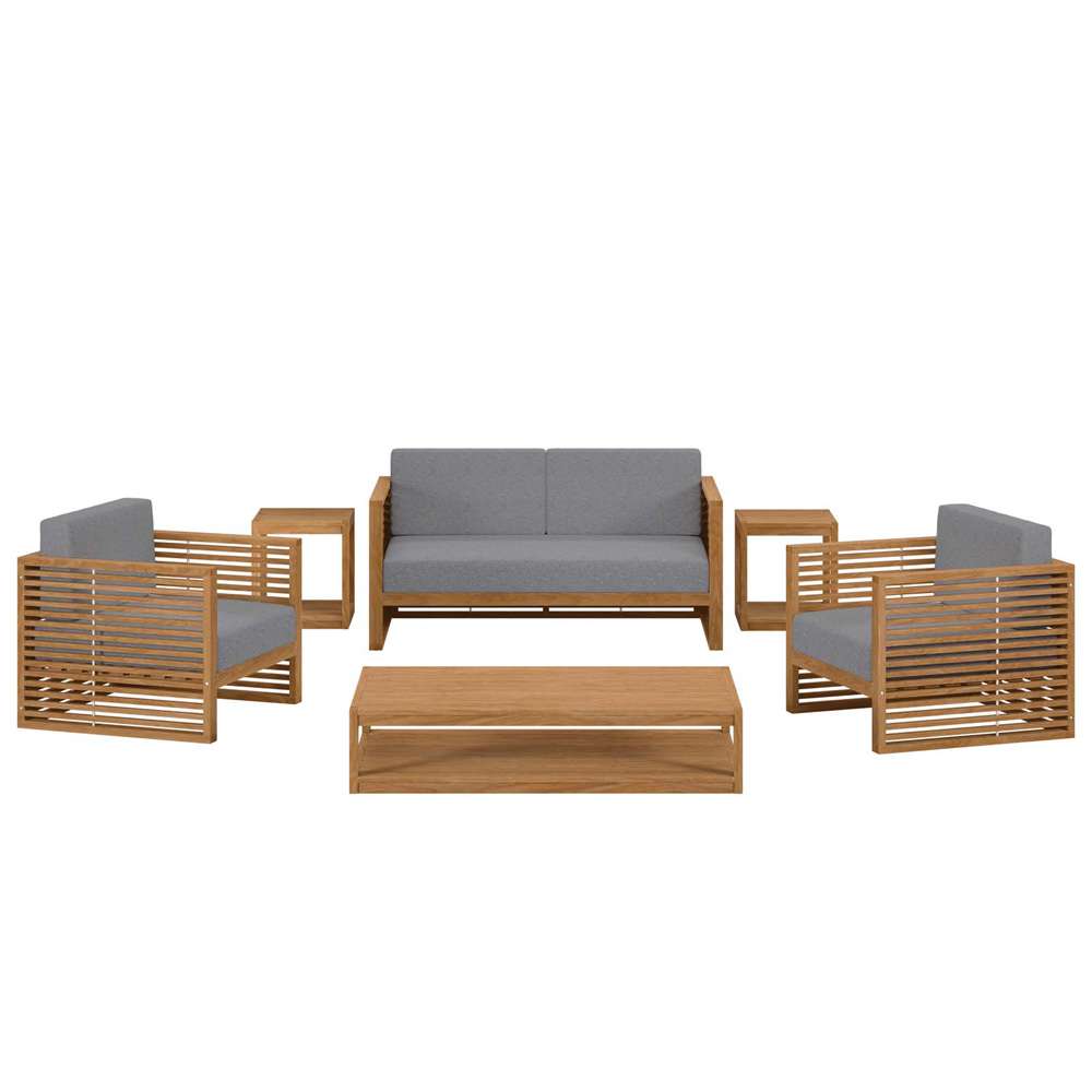 Modway - Carlsbad 6-Piece Teak Wood Outdoor Patio Set - EEI-5836-NAT-GRY veiw 2