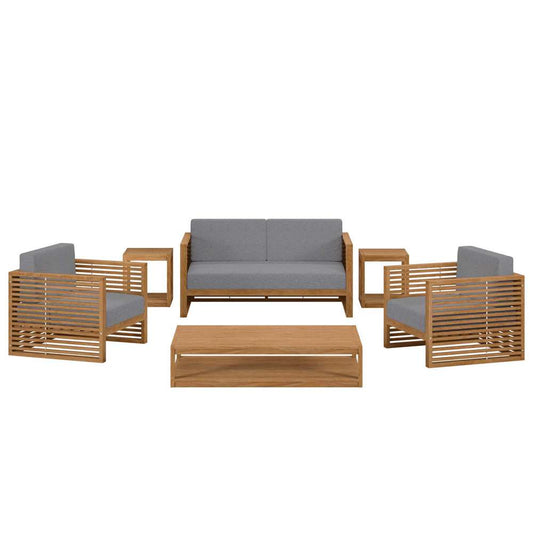 Modway - Carlsbad 6-Piece Teak Wood Outdoor Patio Set - EEI-5836-NAT-GRY veiw 2