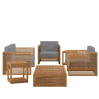 Modway - Carlsbad 6-Piece Teak Wood Outdoor Patio Set - EEI-5836-NAT-GRY veiw 3
