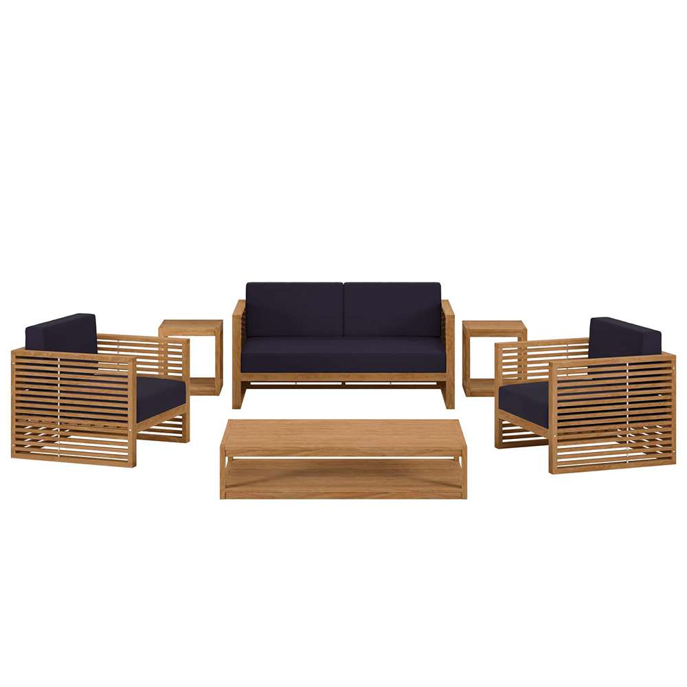 Modway - Carlsbad 6-Piece Teak Wood Outdoor Patio Set - EEI-5836-NAT-NAV veiw 1