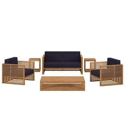 Modway - Carlsbad 6-Piece Teak Wood Outdoor Patio Set - EEI-5836-NAT-NAV veiw 2