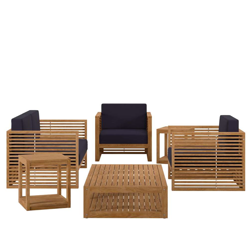 Modway - Carlsbad 6-Piece Teak Wood Outdoor Patio Set - EEI-5836-NAT-NAV veiw 3