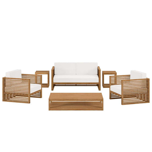 Modway - Carlsbad 6-Piece Teak Wood Outdoor Patio Set - EEI-5836-NAT-WHI veiw 1