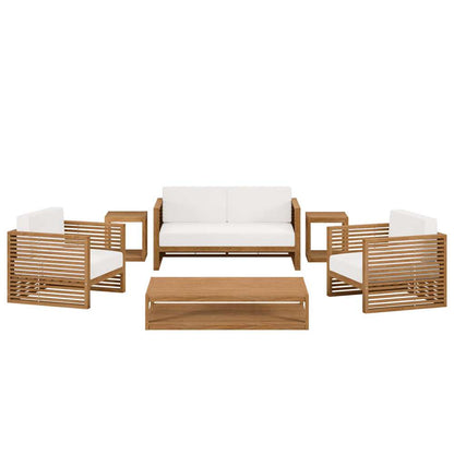 Modway - Carlsbad 6-Piece Teak Wood Outdoor Patio Set - EEI-5836-NAT-WHI veiw 2