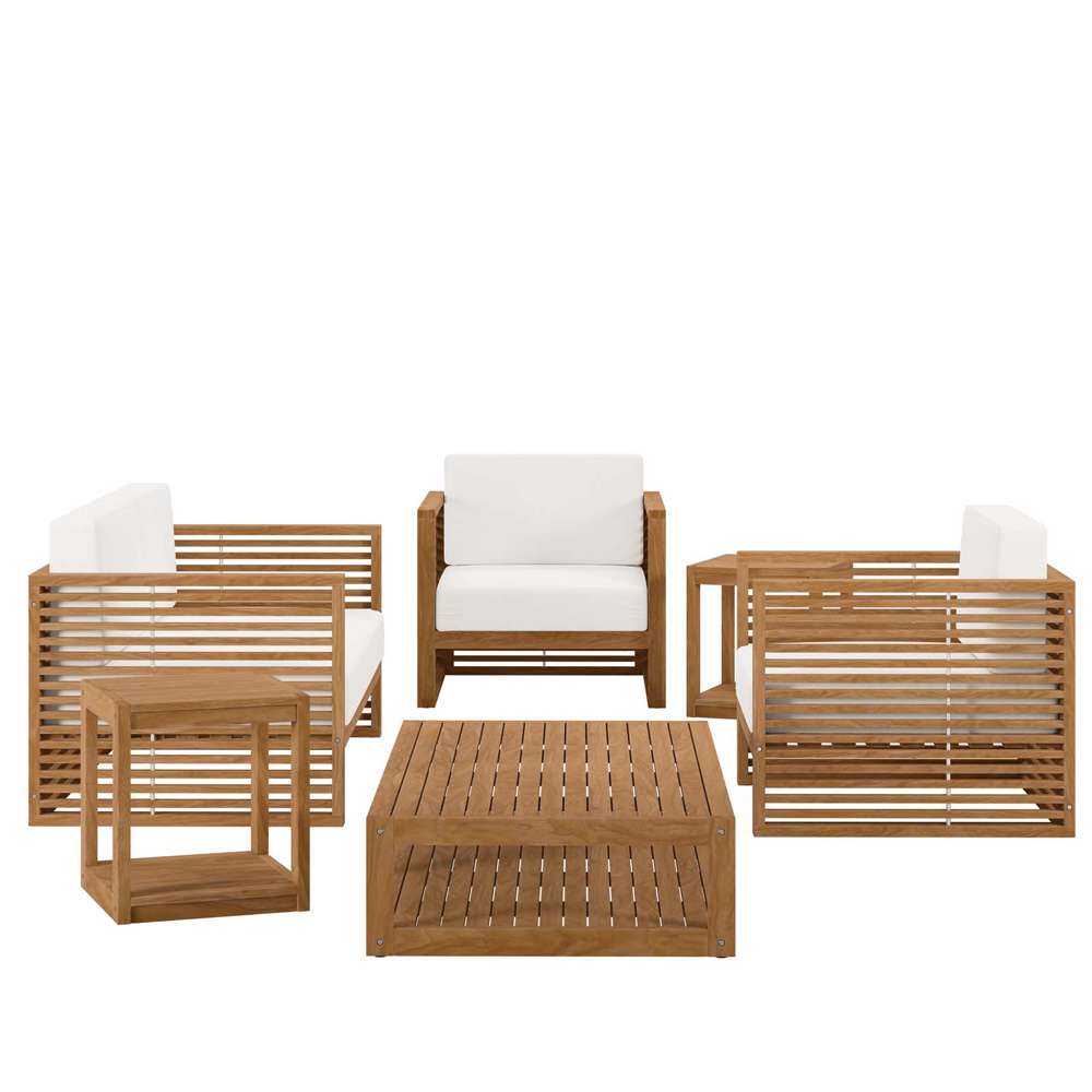 Modway - Carlsbad 6-Piece Teak Wood Outdoor Patio Set - EEI-5836-NAT-WHI veiw 3
