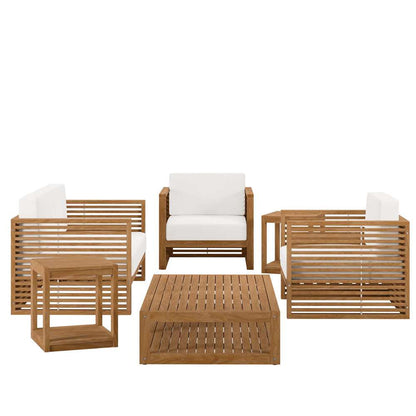 Modway - Carlsbad 6-Piece Teak Wood Outdoor Patio Set - EEI-5836-NAT-WHI veiw 3
