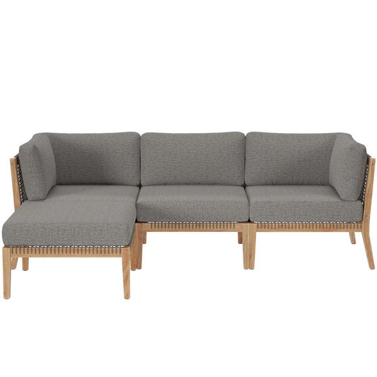 Modway - Clearwater Outdoor Patio Teak Wood 4-Piece Sectional Sofa - EEI-6121-GRY-GPH veiw 2