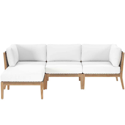 Modway - Clearwater Outdoor Patio Teak Wood 4-Piece Sectional Sofa - EEI-6121-GRY-WHI veiw 2