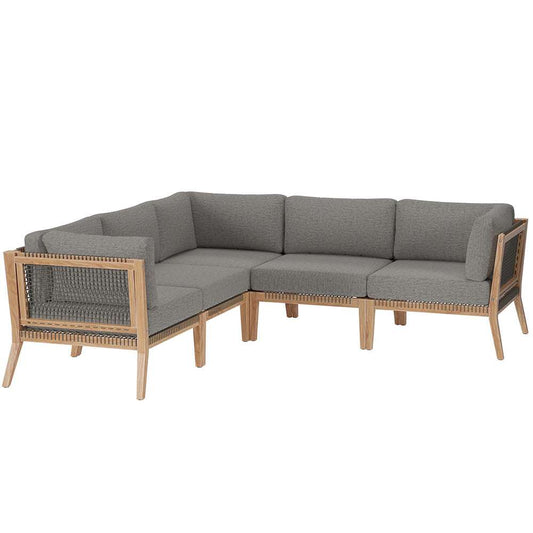 Modway - Clearwater Outdoor Patio Teak Wood 5-Piece Sectional Sofa - EEI-6123-GRY-GPH veiw 1