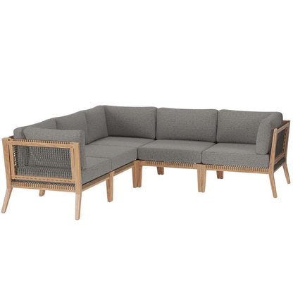Modway - Clearwater Outdoor Patio Teak Wood 5-Piece Sectional Sofa - EEI-6123-GRY-GPH veiw 2