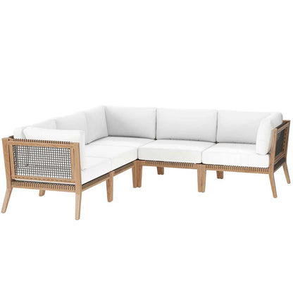Modway - Clearwater Outdoor Patio Teak Wood 5-Piece Sectional Sofa - EEI-6123-GRY-WHI veiw 1