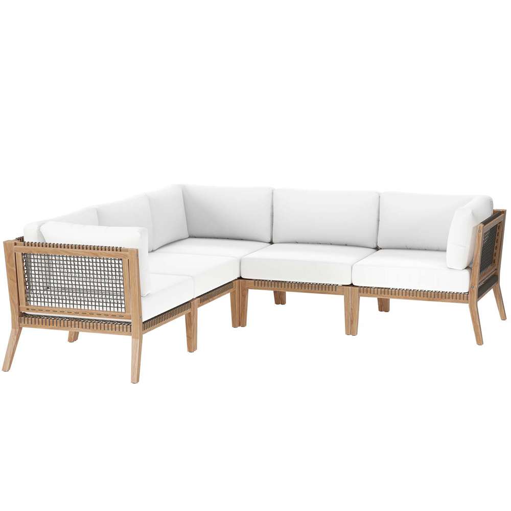 Modway - Clearwater Outdoor Patio Teak Wood 5-Piece Sectional Sofa - EEI-6123-GRY-WHI veiw 2