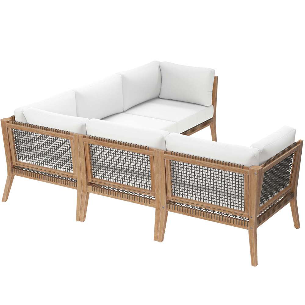 Modway - Clearwater Outdoor Patio Teak Wood 5-Piece Sectional Sofa - EEI-6123-GRY-WHI veiw 3