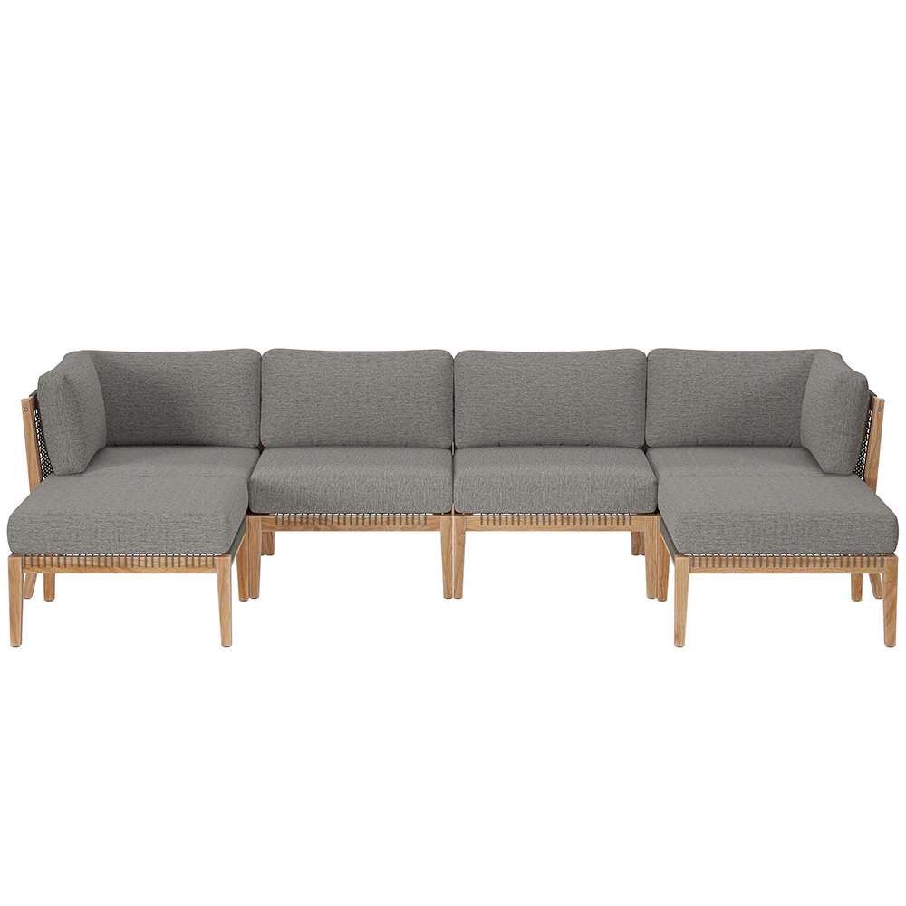 Modway - Clearwater Outdoor Patio Teak Wood 6-Piece Sectional Sofa - EEI-6122-GRY-GPH veiw 1