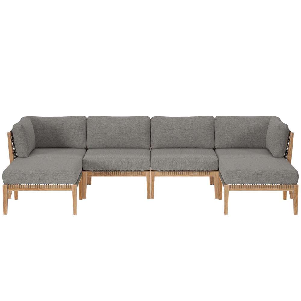 Modway - Clearwater Outdoor Patio Teak Wood 6-Piece Sectional Sofa - EEI-6122-GRY-GPH veiw 2