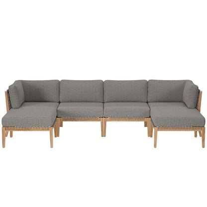 Modway - Clearwater Outdoor Patio Teak Wood 6-Piece Sectional Sofa - EEI-6122-GRY-GPH veiw 2