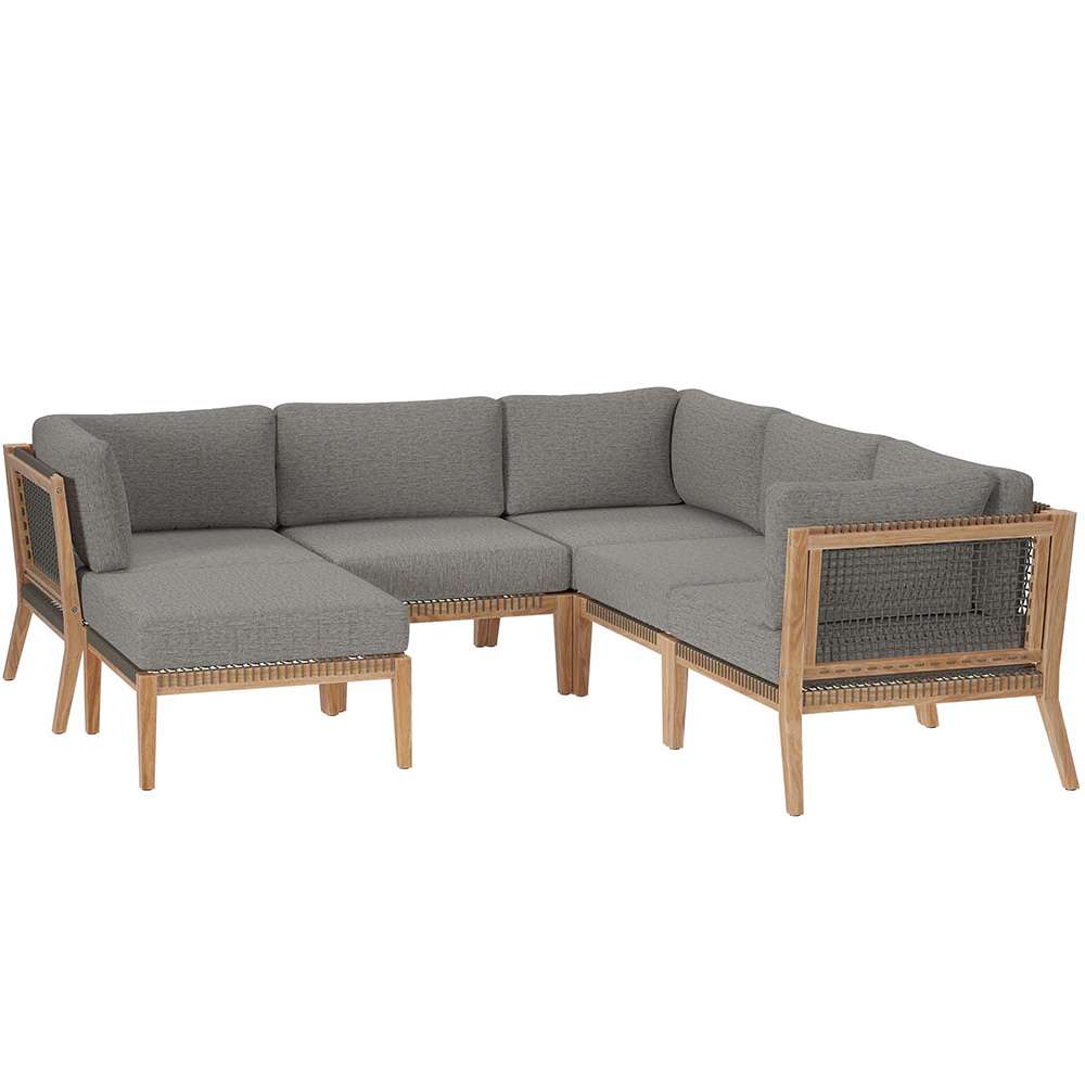 Modway - Clearwater Outdoor Patio Teak Wood 6-Piece Sectional Sofa - EEI-6124-GRY-GPH veiw 1