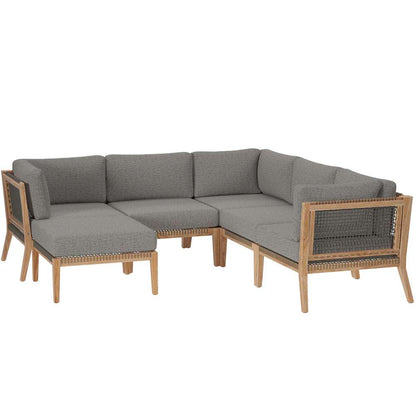 Modway - Clearwater Outdoor Patio Teak Wood 6-Piece Sectional Sofa - EEI-6124-GRY-GPH veiw 2