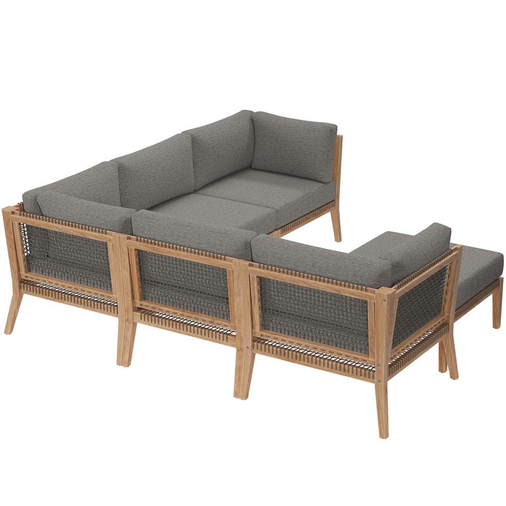 Modway - Clearwater Outdoor Patio Teak Wood 6-Piece Sectional Sofa - EEI-6124-GRY-GPH veiw 3